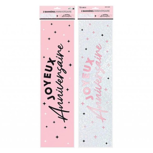 2 bannières couleur Joyeux Anniversaire 60cm déco de salle