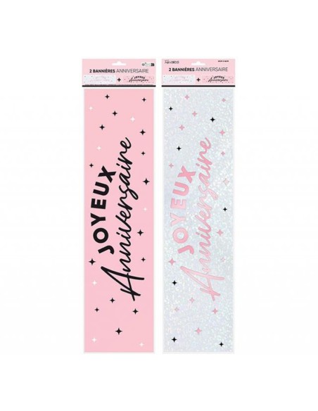 2 bannières couleur Joyeux Anniversaire 60cm déco de salle