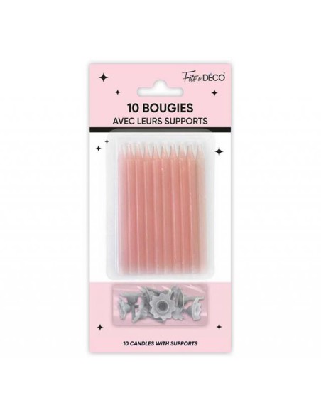 10 bougies couleur avec support pour anniversaire adulte et enfant