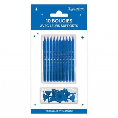 10 bougies couleur avec support pour anniversaire adulte et enfant