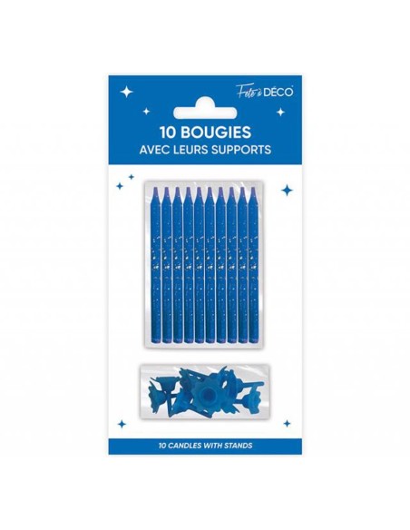 10 bougies couleur avec support pour anniversaire adulte et enfant