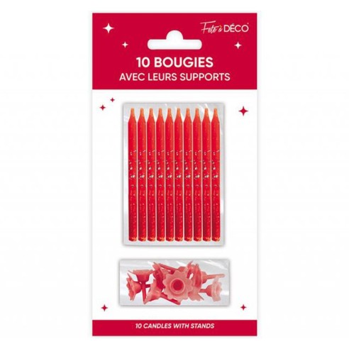 10 bougies couleur avec support pour anniversaire adulte et enfant