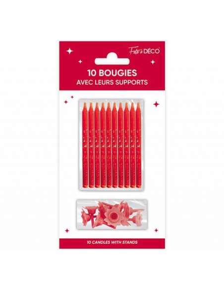 10 bougies couleur avec support pour anniversaire adulte et enfant