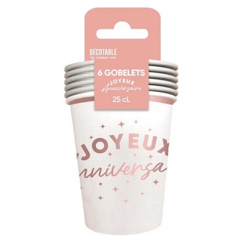 6 gobelets Joyeux Anniversaire colorés 25cl pour adultes et enfants