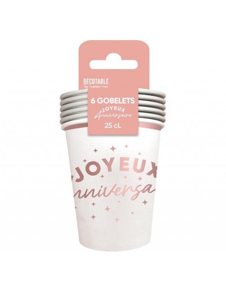 6 gobelets Joyeux Anniversaire colorés 25cl pour adultes et enfants