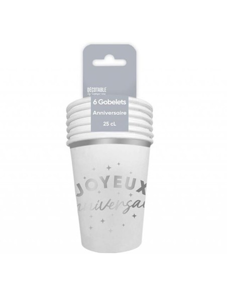 6 gobelets Joyeux Anniversaire colorés 25cl pour adultes et enfants