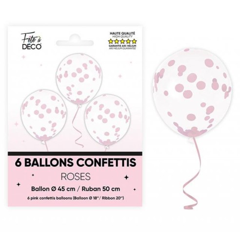 6 ballons latex avec confettis couleur et rubans pour décoration