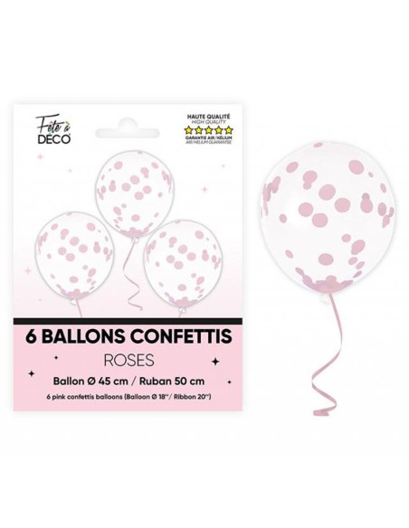 6 ballons latex avec confettis couleur et rubans pour décoration