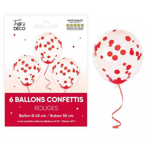 6 ballons latex avec confettis couleur et rubans pour décoration