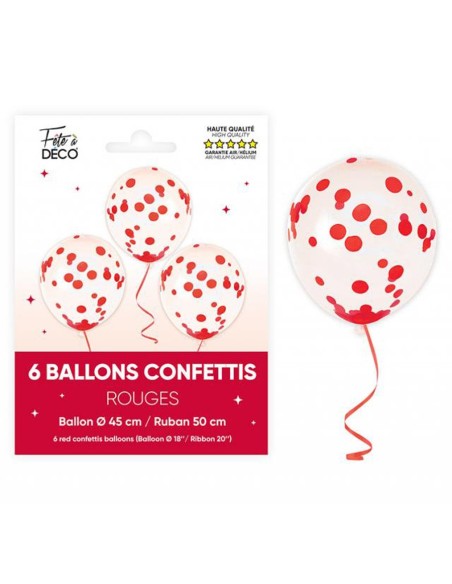 6 ballons latex avec confettis couleur et rubans pour décoration