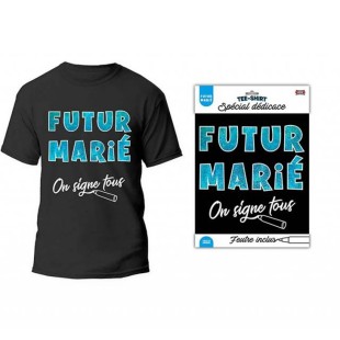 T-shirt à signer noir Futur Marié spécial dédicace feutre inclus