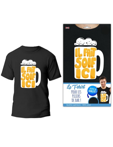 T-shirt humoristique à offrir avec chope de bière il fait soif ici