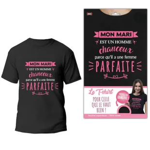 T-shirt noir humoristique mon mari est un homme chanceux