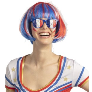 Perruque France tricolore bleu blanc rouge pour supporter sportif