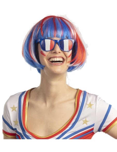 Perruque France tricolore bleu blanc rouge pour supporter sportif