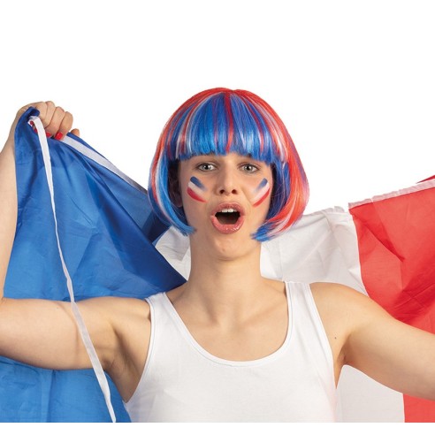 Perruque France tricolore bleu blanc rouge pour supporter sportif