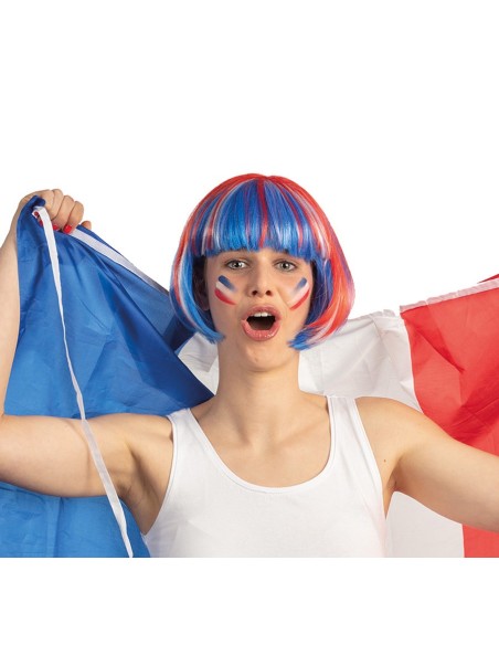 Perruque France tricolore bleu blanc rouge pour supporter sportif