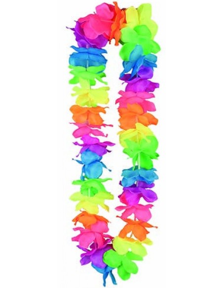 Collier Hawaï fleurs fluos multicolores pour une fête tropicale