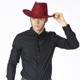 Chapeau de cow-boy suédine rouge bordeaux pour soirée Far-West