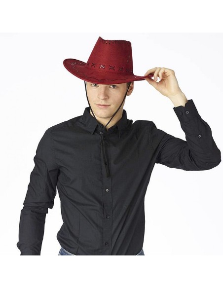Chapeau de cow-boy suédine rouge bordeaux pour soirée Far-West