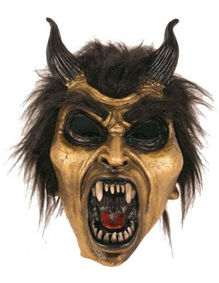 Masque démon doré latex avec cornes noires pour Halloween