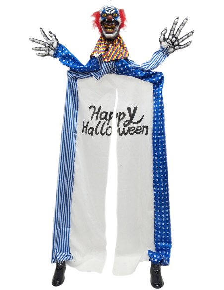 Décoration animée, lumineuse et sonore clown géant entrée de porte