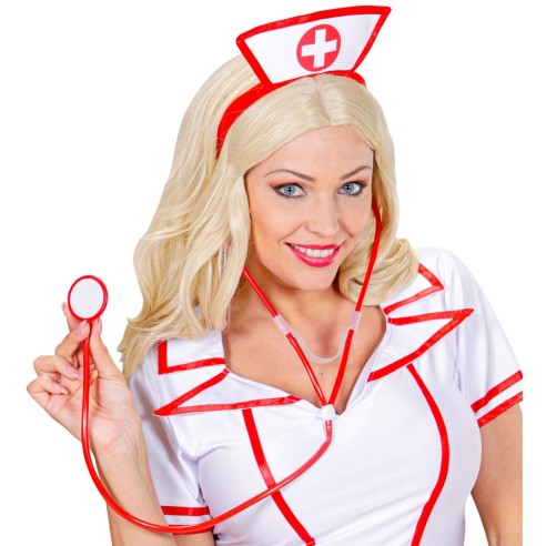Stéthoscope de médecin rouge pour déguisement infirmière sexy