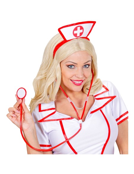 Stéthoscope de médecin rouge pour déguisement infirmière sexy