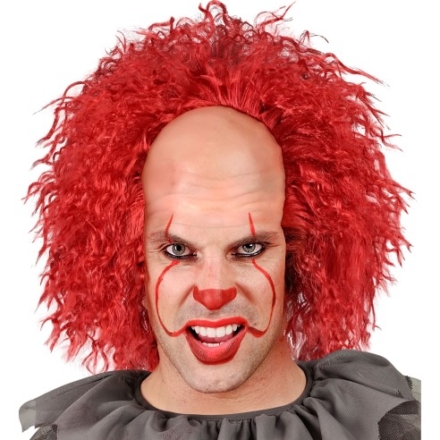 Calotte de clown dégarni avec cheveux rouge pour costume Halloween