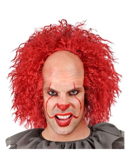 Calotte de clown dégarni avec cheveux rouge pour costume Halloween
