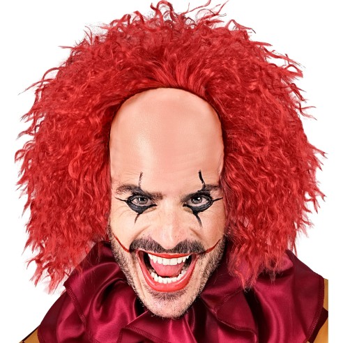 Calotte de clown dégarni avec cheveux rouge pour costume Halloween