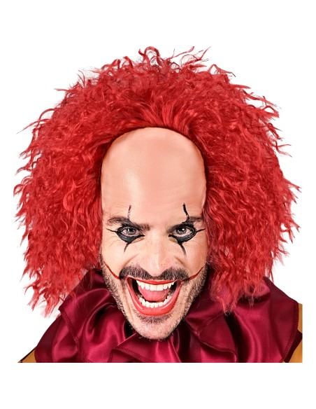 Calotte de clown dégarni avec cheveux rouge pour costume Halloween