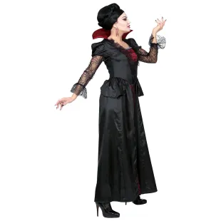 Déguisement de vampiresse royale avec robe noire et bordeaux 2