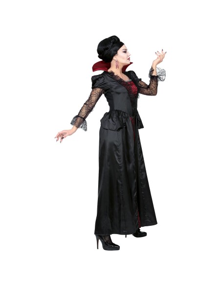 Déguisement de vampiresse royale avec robe noire et bordeaux