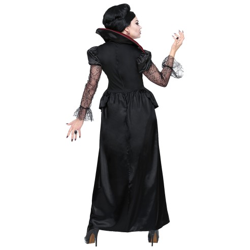 Déguisement de vampiresse royale avec robe noire et bordeaux
