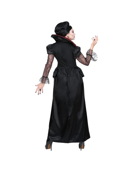 Déguisement de vampiresse royale avec robe noire et bordeaux