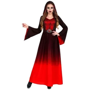 Déguisement dame gothique avec longue robe rouge pour Halloween 2