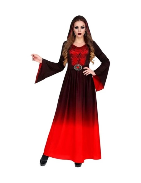 Déguisement dame gothique avec longue robe rouge pour Halloween