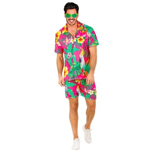 Déguisement summer party Hawaï avec chemise et short motif tropical