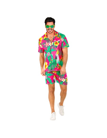 Déguisement summer party Hawaï avec chemise et short motif tropical