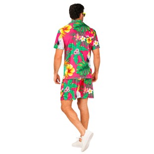 Déguisement summer party Hawaï avec chemise et short motif tropical 2