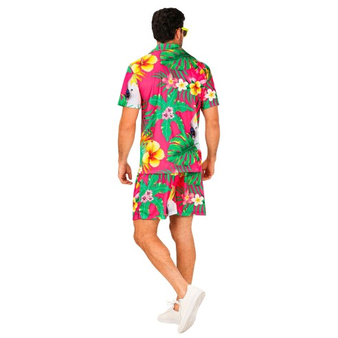 Déguisement summer party Hawaï avec chemise et short motif tropical