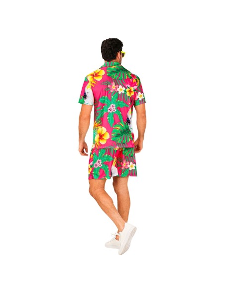Déguisement summer party Hawaï avec chemise et short motif tropical