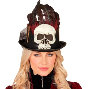 Chapeau haut-de-forme vaudou avec crâne et plumes pour Halloween