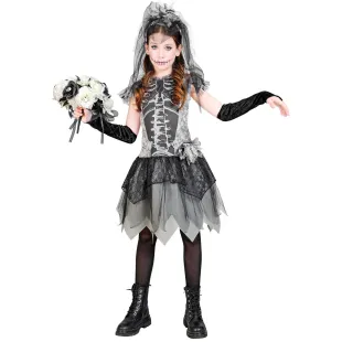 Déguisement de squelette avec robe de mariée pour enfant 2