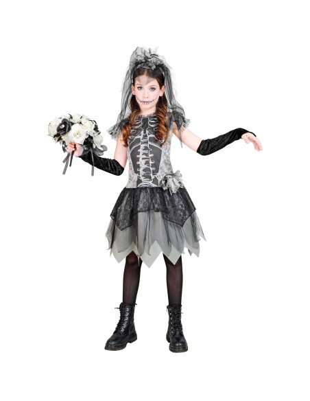Déguisement de squelette avec robe de mariée pour enfant