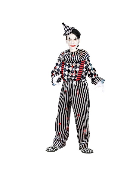 Déguisement clown arlequin en sang costume enfant pour Halloween