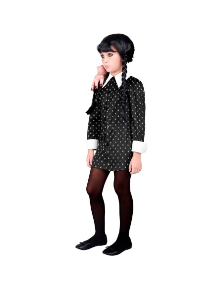 Déguisement Mercredi Addams robe noire avec col blanc