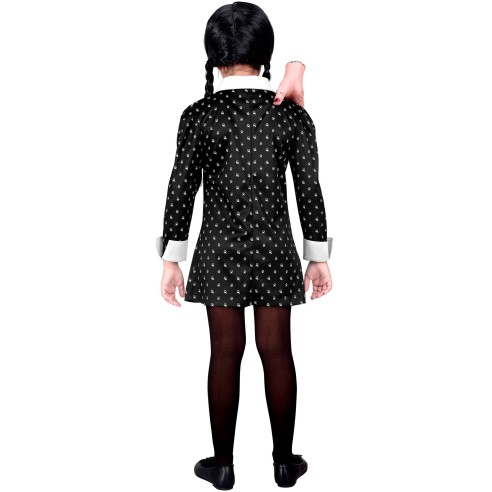 Déguisement Mercredi Addams robe noire avec col blanc