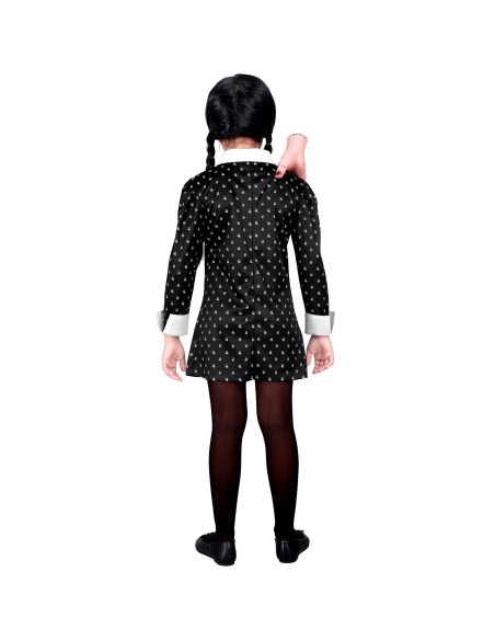 Déguisement Mercredi Addams robe noire avec col blanc
